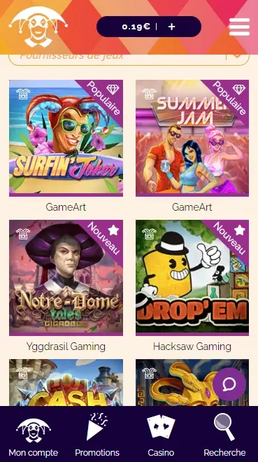 Bonus disponibles sur l’application mobile