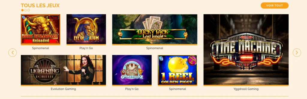 Sélection de jeux sur Arlequin Casino