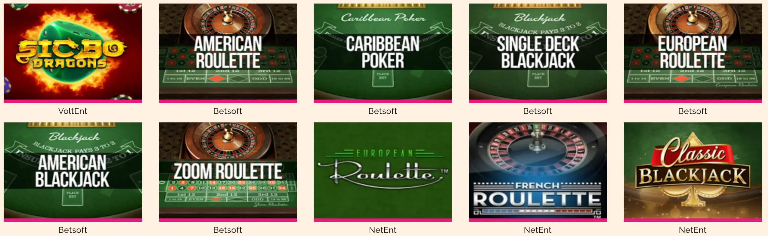 Jeux de table disponibles sur Arlequin Casino